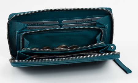 Grosse Damen Leder Zip Geldbeutel in der Farbe Türkis Neu OVP