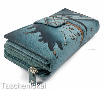 Damen Portemonnaie groß bunt viele Kartenfächer Unikat Leder Greenland Nature