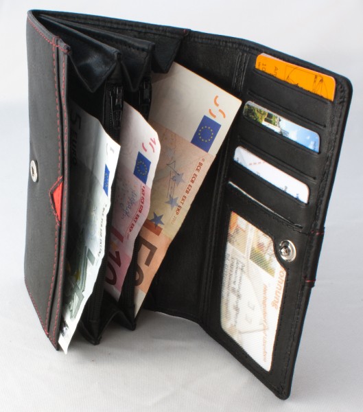 Damen Leder Geldbörse Geldbeutel Brieftasche in Schwarz NEU OVP L 57 k
